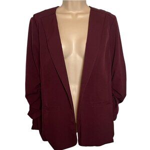 Skies Are Blue Stretch Blazer Size XXL Open Front Ruched 3/4 Sleeves Purple